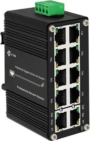 Mini Industrial Switch 10 Ports Gigabit Switch Hardened 10 Port RJ45 10/100/1000Mbps Ethernet Switch Din Rail Mount Outdoor Ethernet Switch, Unmanaged Network Switch (-40 to 176°F) with 12-48V DC