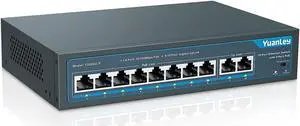 8 Port PoE Switch with 2 Gigabit Uplink 8 PoE+ Port 100Mbps 120W 802.3af/at Extend Function Metal Fanless Unmanaged Plug and Play Network Switch