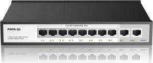 8 Port Full Gigabit PoE+ Ethernet Network Switch, with 2 Gigabit Uplink Ports Up to 30W Per PoE Port, Total Budget 120W, 48 Volt 803.af 803.at Compliant, Compatible with PoE IP Cameras VOIP Phones