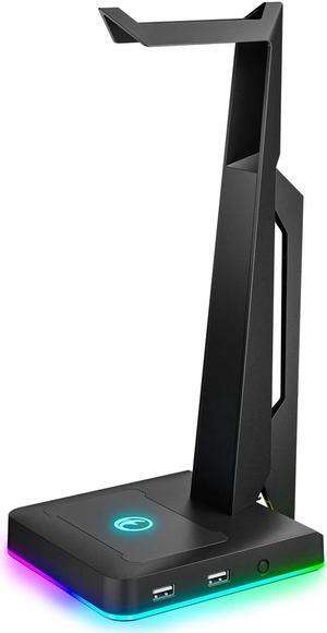 IFYOO RGB Gaming Headset Stand with 2 USB Ports, Game Headphone Mount for PC, Xbox One, PS4, Switch, Earphone Holder Hanger, Great for Gaming Stations, Fancy Desk Gamer Accessories, Black