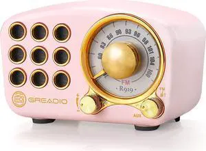 Retro Bluetooth Speaker, Vintage Radio-Greadio FM Radio with Old fashioned Classic Style, Strong Bass Enhancement, Loud Volume, Bluetooth 5.0 Wireless Connection, TF Card and MP3 Player (Pink)