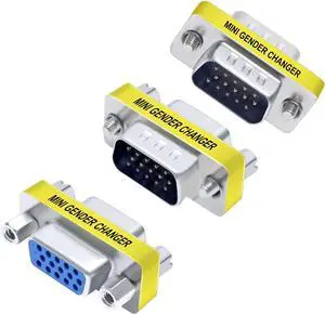 DTECH 3-Pack VGA Connector Female to Female Gender Changer Male to Female Adapter, Male to Male Coupler