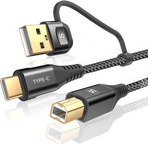 2-in-1 USB-A/C to USB-B Printer Cable 6.6FT USB C MIDI Cable Nylon Braid High-Speed Printer Cord for MacBook Pro/Air Digital Piano MIDI Controller HP Canon Dell Epson Brother Samsung-Black