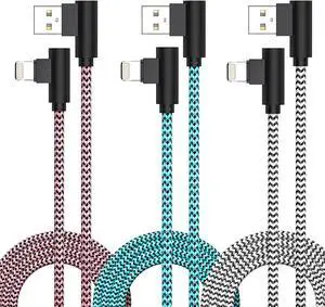 3 Pack iPhone Charger 10FT [ MFi Certified] Right Angle Lightning Cable Fast Charging Cord Car Cable for iPhone 14 13 12 11 Pro/Pro Max/Mini/XS/XR/8 7 Plus iPad CarPlay