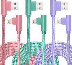 iPhone Charger Apple MFi Certified 3Pack 6FT Lightning Cable 90 Degree Fast Charging Cables Cord Compatible for 14/13 mini/13/12/11 Pro MAX/XR/XS/8/7/Plus/6S/SE/iPad