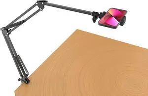 Long Overhead Tripod Mount for iPhone Webcam Ring Light, Gooseneck Desk Phone Arm Holder for Over Head Video Recording Filming Live Streaming, Webcam Tripod Stand with Articulating Arm
