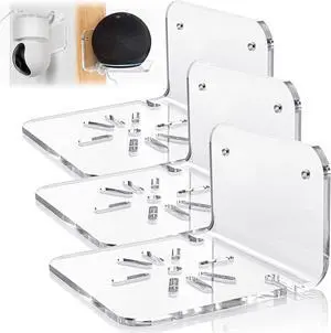 SIPRDE Acrylic Small Wall Shelf Set of 3 for Security Cameras, Speakers, Baby Monitors & More - 4'' Universal Adhesive Shelf Easy to Install No Drill, with Cable Clips (Clear)