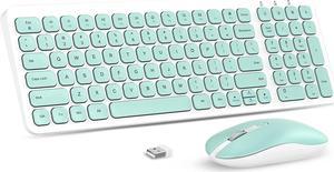 Wireless Keyboard Mouse Combo, cimetech Compact Full Size Wireless Keyboard and Mouse Set Less Noise Keys 2.4G Ultra-Thin Sleek Design for Windows, Computer, PC, Notebook, Laptop - (Aqua Green)