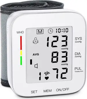 MMIZOO Wrist Blood Pressure Monitor Bp Monitor Large LCD Display Blood Pressure Machine Adjustable Wrist Cuff 5.31-7.68 inch Automatic 99x2 Sets Memory with Carrying Case for Home Use (W1681)