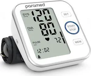 Paramed Blood Pressure Monitor - Bp Machine - Automatic Upper Arm Blood Pressure Cuff 8.7-16.5 inches - Large LCD Display 120 Sets Memory - Device Bag & Batteries Included