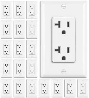 BESTTEN 20 Pack 20 Amp Decorator Receptacle, Electrical Wall Outlet, Non-Tamper-Resistant, Residential & Commercial Use, 20A/125V/2500W, UL Listed, White