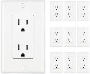 [10 Pack] DEWENWILS Decorator Receptacle Outlet, 15Amp/125V, (TR) Tamper Resistant, Wall Plates Included, UL Listed, Standard Wall Outlets, White