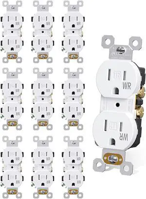 AIDA 15 Amps Outlets Duplex Electrical Receptacle Outlets,Weather Resistance & Tamper Resistant Electrical Receptacle, Wall Outlet,2 Pole,3-Wire, Self-Grounding, NEMA 5-15R,UL Listed 10 Pack, White