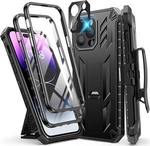 FNTCASE for iPhone 14 Pro Max Case: Military Grade Rugged Cell Phone Cover with Kickstand & Holster | Shockproof TPU Protection Bumper Matte Textured Design for iPhone 14 Pro Max Cases 6.7inch - Black