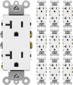 BESTTEN 10 Pack 20 Amp Decorator Wall Receptacle Outlet, Non-Tamper-Resistant, 20A/125V/2500W, Residential and Commercial Use, UL Listed, White
