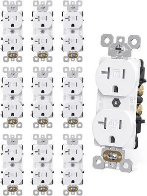 AIDA Electrical Duplex Receptacle Outlet, Commercial, 20Amp 125V, TR Outlets, 3-Wire, Self-Grounding, UL Listed, White (10 Pack)