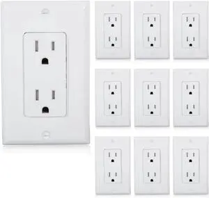 Maxxima Tamper Resistant Duplex Receptacle - Standard Decorative Electrical Wall Outlet 15A, Contractor Pack, Wall Plates Included - White - 10 Pack