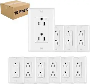 Micmi Decorator Receptacle Outlet, Decorative Socket Outlet, 15 Amp 125 Volt, Tamper Resistant, Grounding UL Listed White (15A Outlet with wallplates 10pack)