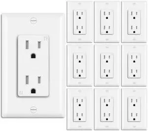 BESTTEN 15 Amp Tamper-Resistant Decor Receptacle Outlet, Residential and Commercial Use, Wallplate Included, 15A/125V/1875W, UL Listed, 10 Pack, White