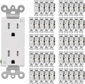 15 Amp Decorator Wall Recetpacle Outlet, 50 Pack Tamper Resistant (TR) Decor Standard Electrical Outlets, 15A/125V, 2 Pole 3 Wire, UL Listed, White