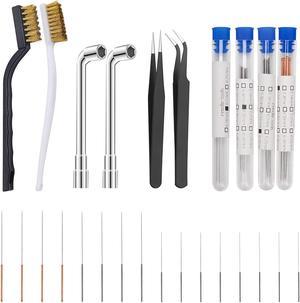 22 Pieces 3D Printer Nozzle Wrench Cleaning Kit, 2 Tweezers 2 Cleaning Copper Wire Brushes 2 L-Shaped Wrench Tool for 3D Printer Accessories,16 Nozzle Cleaning Pins with Storage Box 0.5/0.4/0.35/0.2mm