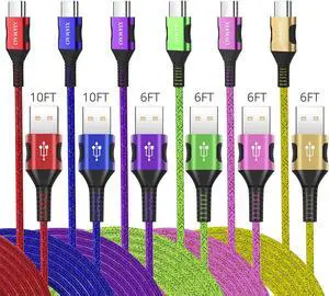Type C Charger Cable Fast Charging [6-Pack 10ft+6ft] Matte Nylon Braid USB A to USB C Cable Phone Fast Charger Type C Cable for Samsung Galaxy S10 S9 S8 Note10 9 8 LG V50 V40 G8 G7.