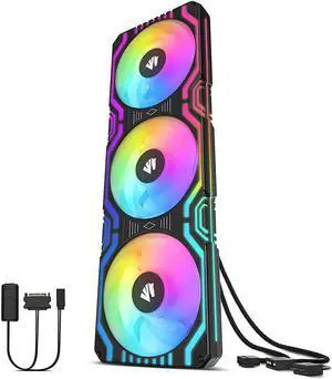 Matrix-Black 56 Addressable LEDs RGB Fans, 360MM All-in-One Square Frame Integrated RGB Case Fan with MB Sync/Analog Controller, PWM Control Fan for Computer Case and Liquid Cooling System
