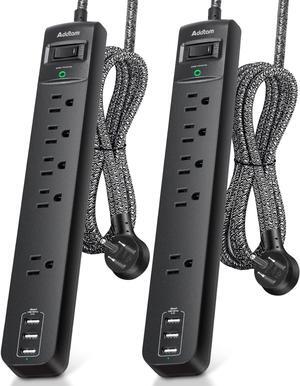 Extension Cord with 5 Widely Outlets 3 USB Charging Ports, Flat Plug Overload Surge Protection, Wall Mount, Multi Outlet Extender for Home, Office ETL Listed, 2 Pack
