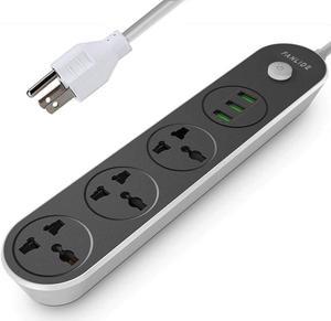 FANLIDE Power Strip with USB Ports, 6.5ft Power Cord, 2500W Circuit Breaker, 3 Outlets 3 Quick USB (5V 3.1A) Charging Station, Child Safe Door, for Cruise Ship,Dorm Room Multi Plug Extender