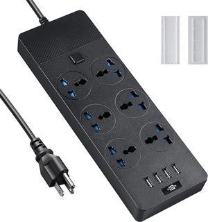 Universal Power Strip, Jumpso 6ft Extension Cord with Multiple Outlets, 110-240v, 3000w Power Strip with USB Ports European Travel Plug Adapter Wall Mount Power Strip for Home Office Cruise, Black