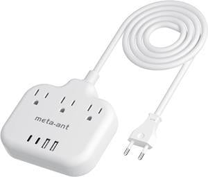 European Travel Plug Adapter US to European Plug Adapter with 3 American Outlets & 4 USB 5ft Europea Power Cord International Travel Power Strip Type C for Europe EU Germany France Travel White