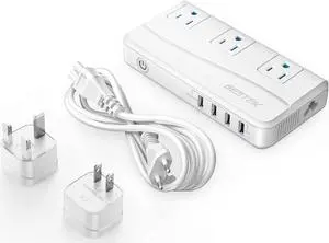 BESTEK International Travel Adapter Power Step Down 220V to 110V Voltage Converter with QC3.0 USB Charging Port Universal Travel Plug Adapter for UK/AU/US/EU/Asia, ETL Listed White