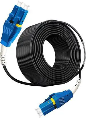 30ft (10 Meters) Uniboot LC to LC Outdoor Armored Fiber Patch Cable, Single Mode Duplex Fiber Optic Cable Jumper Optical Patch Cord, 9/125um, (OS1/OS2 Compatible), Low Friction LSZH Black