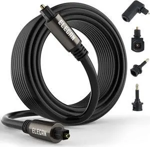 Optical Audio Cable 200 Ft Digital Audio Toslink Cable Cord-Fiber Optic-Gold Plated-Flexiable&Durable-for Home Theater,Sound Bar,PS4&Xbox-with 4 Right Angled and Mini Toslink Adapters+Ties