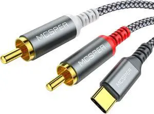 USB C to 2 RCA Audio Cable 6.6 Ft Type-C to RCA Male to Male Y RCA Splitter 2RCA Jack USB-C Audio Cable for Phone Tablet Home Theater DVD Amplifier Speaker Car Stereo  Galaxy S23/S22/S21
