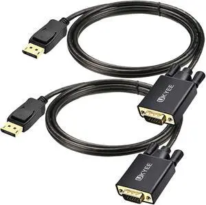 Displayport to VGA Cable 6Ft 2-Pack, Display Port (DP) to VGA Adapter Cord 6 Feet for Computer Monitor Projector and More Gold-Plated