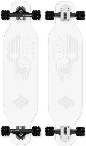 SHARK WHEEL ACRYLIC LONGBOARD - SKULL (38") w/ 70mm BLUE ICE DNA WHEELS