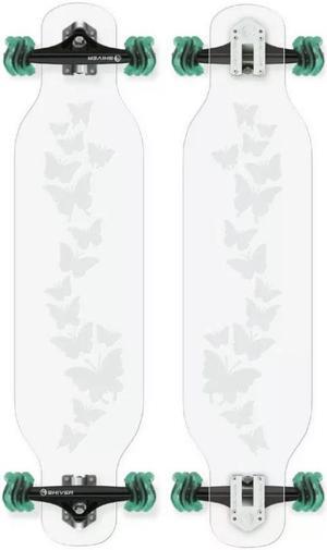 SHARK WHEEL ACRYLIC LONGBOARD - BUTTERFLIES (38") w/ 70mm Ice Blue DNA Wheels