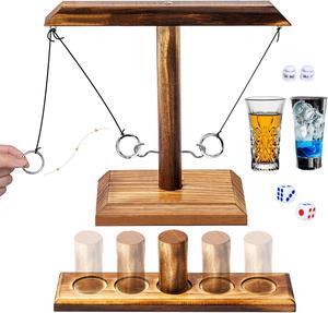 Ring Toss Game for Adults Hook and Ring Game Tabletop Outdoor Bar Battle Drinking Kids with Shot Ladder 2 Dices Glasses 9.8 inch
