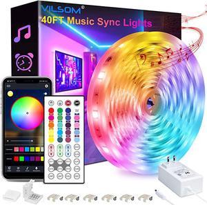 40FT Led Strip Lights, ViLSOM Smart APP and Remote Control Music Sync Led Lights for Bedroom, Room, Ceiling, Party, Home Decoration with SMD 5050LED 16 Million Colors RGB Light Strip Bias Lighting