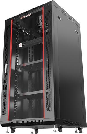 Server Rack – 22U - Wall Mount Rack - Locking Cabinet for Network - Electronics - Security - Audio - Video - AV Equipment - Data Rack - wheels / Power Strip / 2 X Shelves / Fan - 24-Inch Depth