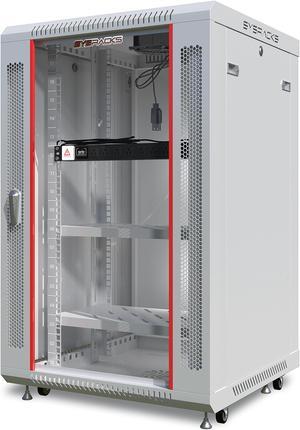 Server Rack – 18U - Wall Mount Rack - Locking Cabinet for Network - Electronics - Security - Audio - Video - AV Equipment - Data Rack - Legs / Power Strip / Shelf / Fan - 24-Inch Deep - LIGHT GREY