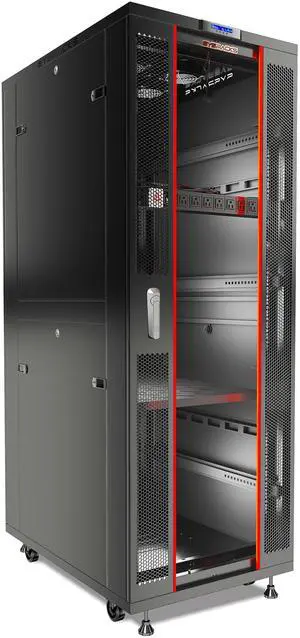Sysracks 42U Floor Standing Server Rack Cabinet, 24-Inch Deep, for 19-Inch EIA-310 Equipment, Glass Door, Fans and PDU Sysracks 42U Floor Standing Server Rack Cabinet, 24-Inch Deep, for 19-Inch EIA-310 Equipment, Glass Door, Fans and PDU