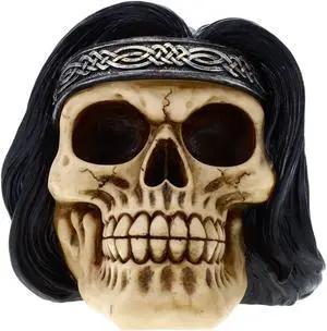 Resin Voodoo Skull Gothic Design Skull with Hair P784187  - Biker Halloween Decoration Gothic DOD Skeleton Head Zombie