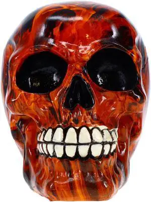 Resin Flame Skull Orange Day of the Dead Skull P754923 - Ghost Rider Halloween Decoration Gothic DOD Skeleton Head Dia de los Muertos - Orange