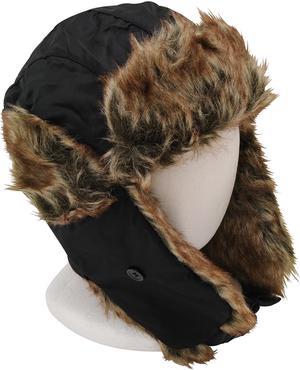 BlackCanyon Outfitters Trooper Hat BCOTHBN  Adult Size Fits Most Faux Fur Bomber Style Winter Cap with Ear Flaps for Men and Women  Black