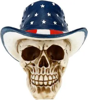American Cowboy Skull P754752 Halloween Decoration Resin Patriotic Western Skeleton head Figurine Gothic Design