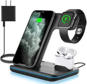 WAITIEE Wireless Charger 3 in 1 Fast Charging Station for Apple BLACK Z5S