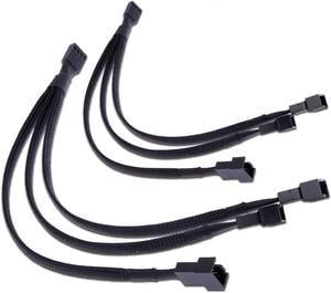 PWM Fan Splitter Adapter Cable Sleeved Braided Y Splitter Computer PC 4 Pin Fan Extension Power Cable 1 to 3 Converter 10 inches (2 Pack)