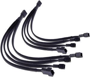 PWM Fan Splitter, 4 pin Adapter Cable Sleeved Braided Y Splitter for Desktop Computer CPU Fan Splitter PC 4 Pin Fan Extension Power Cable 1 to 4 Converter 10 inches (2 Pack)